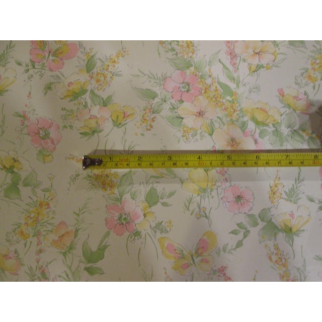 1980s Vintage 1980s Pink and Yellow Floral Motif Wallpaper For Sale - Image 5 of 8