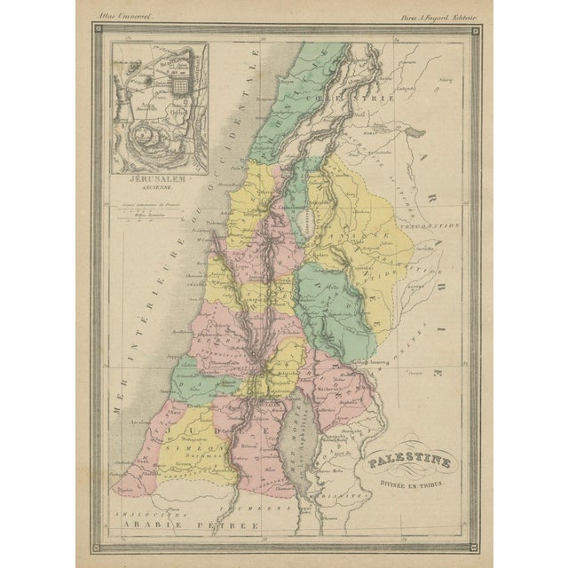 Palestine Divided Into Tribes Map with Ancient Jerusalem, Paris, 1850s For Sale - Image 3 of 11