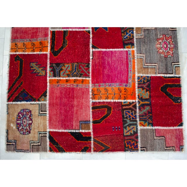 Hot Pink Vibrant Pink & Red Turkish Rug Hand Knotted Handstitched Art - 5'7"x7'10" For Sale - Image 8 of 12