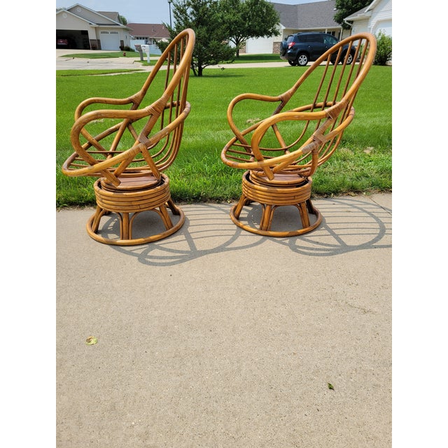 Vintage Bamboo Rattan Papasan Swivel/Rocker Arm Chairs- a Pair | Chairish