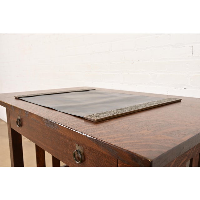 Early 20th Century Tiffany Studios New York Zodiac Bronze Blotter Ends With Leather Desk Blotter For Sale - Image 5 of 14