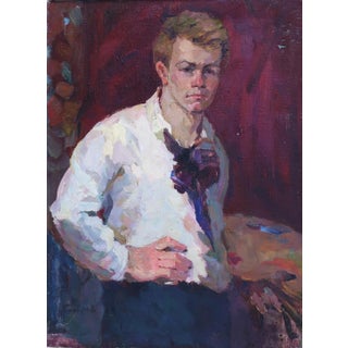 Soviet Man Portrait, Original Oil Painting, Ukrainian Artist, 1950s 87-65 For Sale