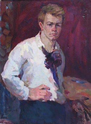 Soviet Man Portrait, Original Oil Painting, Ukrainian Artist, 1950s 87-65
