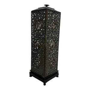 1950s Chinese Tall Lantern Candle Holder Incense Burner Cut Brass