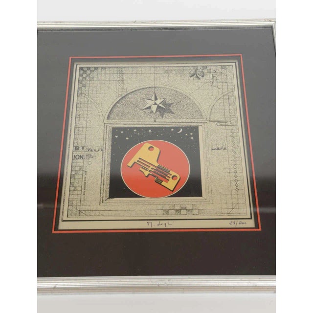 Vintage Italian Mario Logli Futurist Fornasetti Style Celestial Work of Art Framed, 1950's For Sale - Image 4 of 8