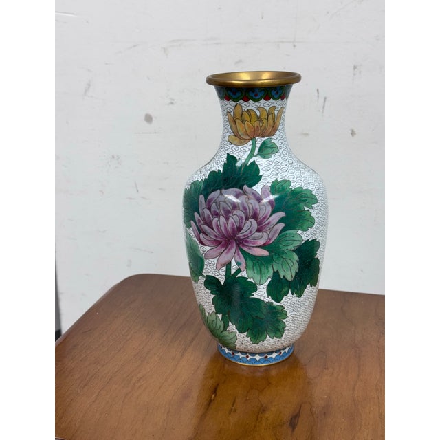 Chinese Enamel Cloisonné Vase With Flowers For Sale - Image 4 of 12