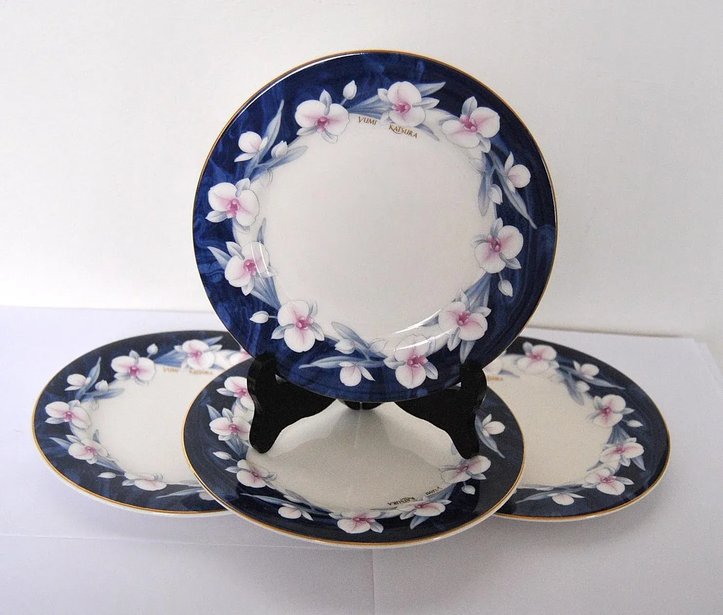 Cobalt Blue Porcelain Plates by Designer Yumi Katsura - Set of 4