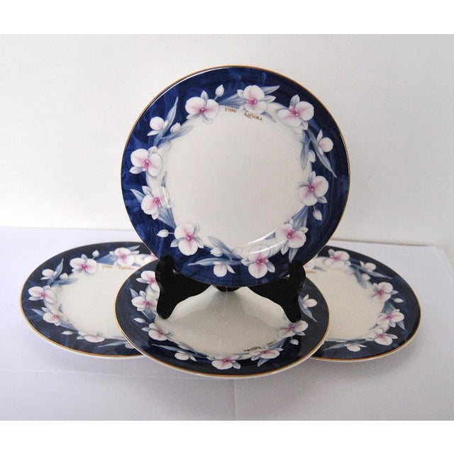 Mid-Century Modern Designer Cobalt Blue Porcelain Plates, Wedding Gift, Signed Yumi Katsura - Set of 4 For Sale - Image 3 of 12