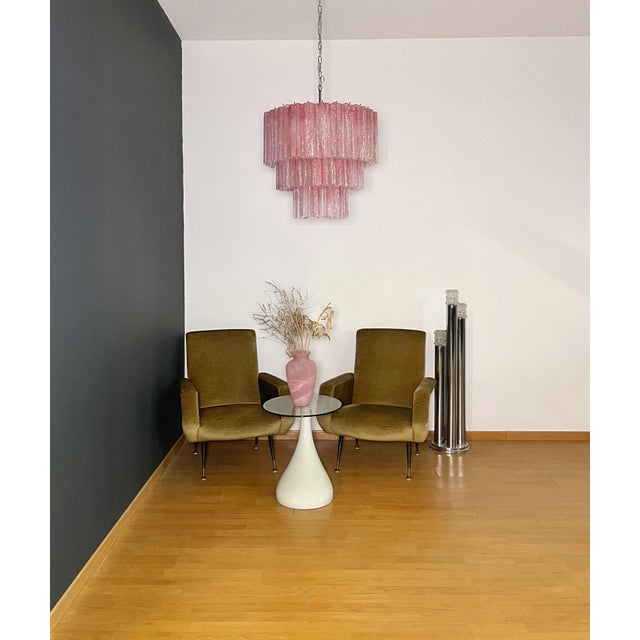 Pink Large Three-Tier Murano 52 Chandelier in Pink Alabaster Glass Tubes, 1990 For Sale - Image 8 of 15