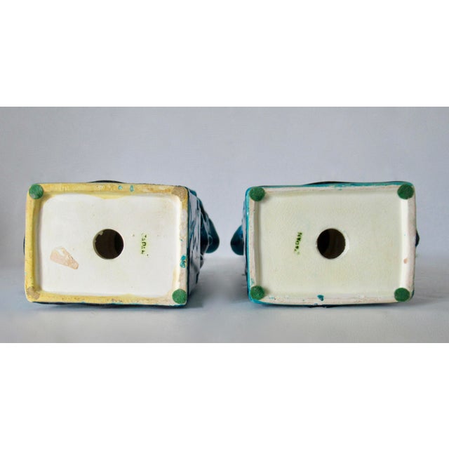 Vintage. C.1935-50's (Japan) Ceramic Porcelain Cerulean Blue Glazed Foo Dogs - Pair For Sale - Image 17 of 18