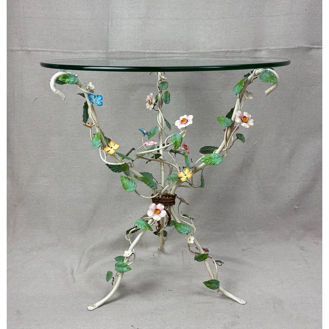 Mid 20th Century French Flora Tole Table With Hand-Painted Details For Sale - Image 9 of 10