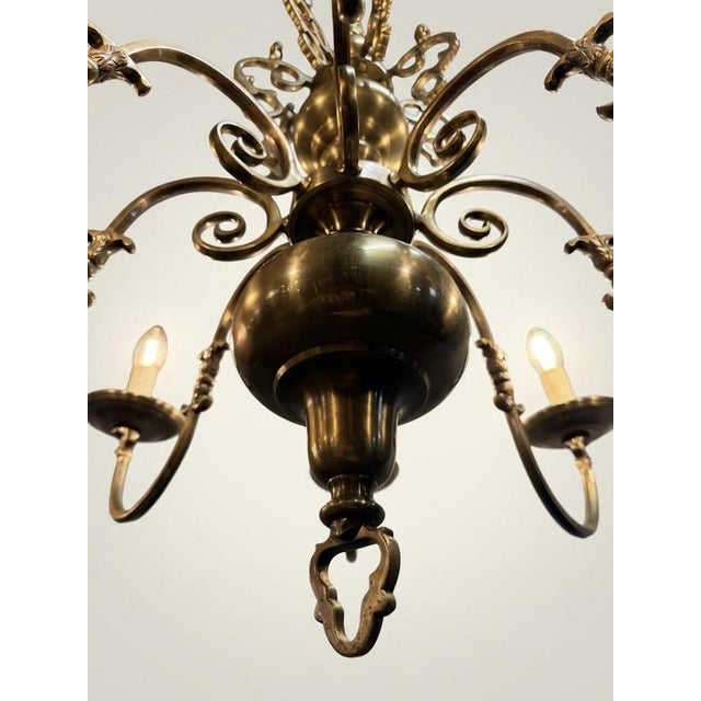 Antique Flemish Brass 8-Branch Chandelier For Sale - Image 4 of 6