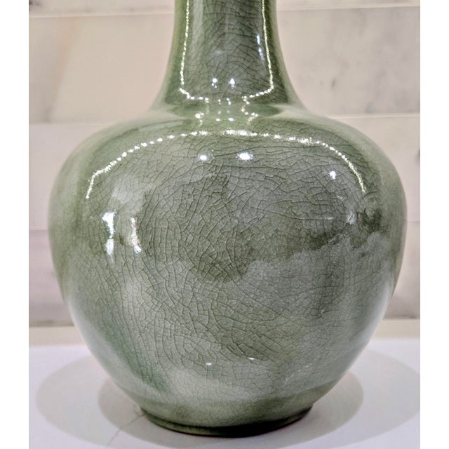 Vintage Thai Celadon Green Crackle Glaze Ceramic Vases — A Pair For Sale In Dallas - Image 6 of 17