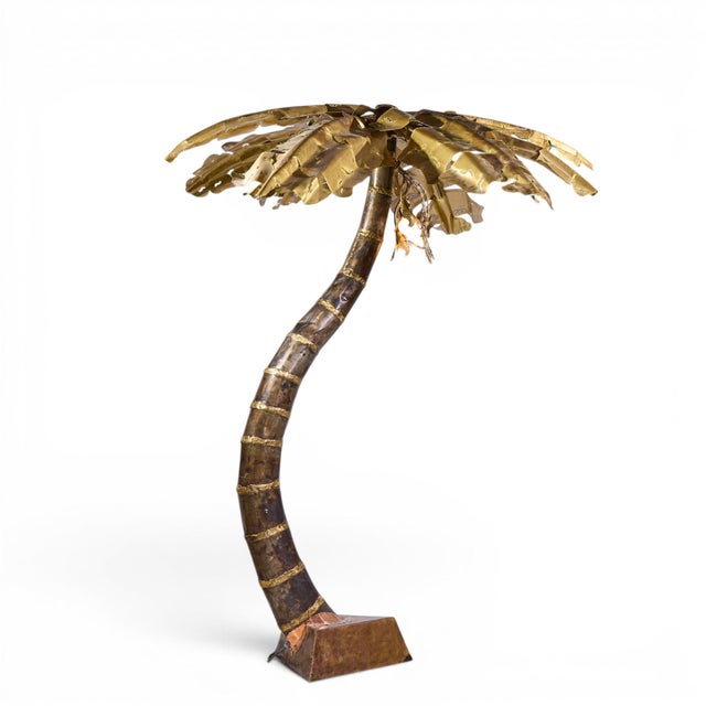 Henri Fernandez Mid 20th Century Henri Fernandez Brutalist Grande Palma Brass Palm Tree Sculpture Lamp For Sale - Image 4 of 6