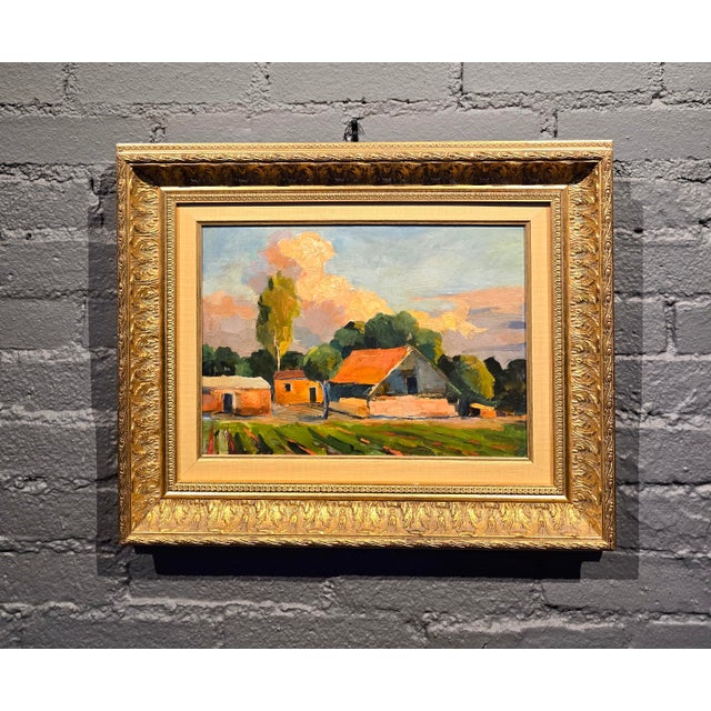 Expressionism Minas Avetisyan- Red Roof Top Farm House in an Armenian Landscape-Oil Painting For Sale - Image 3 of 12