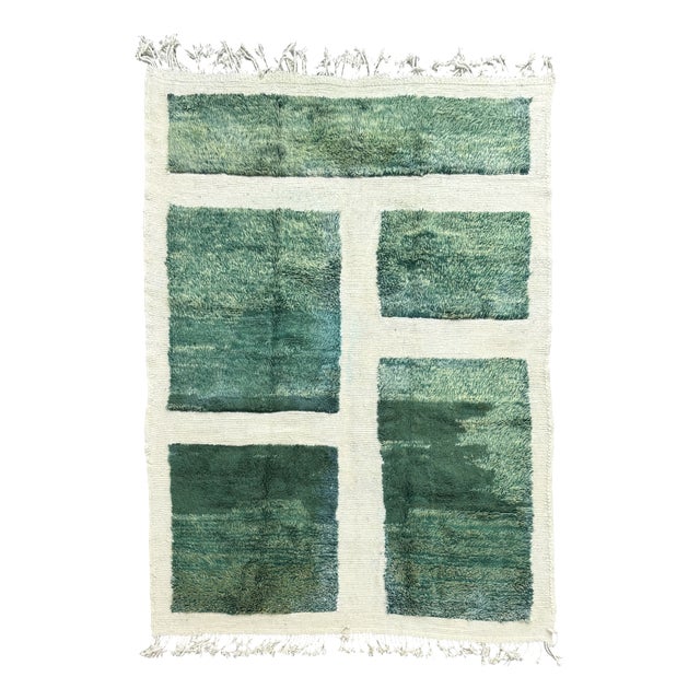 Vintage Green Beni Mrirt Grid Pattern Rug, 2010s For Sale