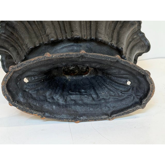 Late 19th Century Antique French Neoclassical Cast Iron Fluted Garden Urns, Circa 1900 a Pair For Sale - Image 5 of 7