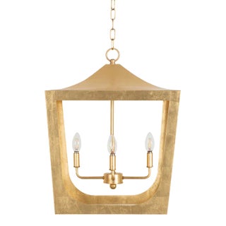 Matthew Izzo Home - Wimble Hand Gilded Gold Leaf & Brass Lantern Pendant For Sale