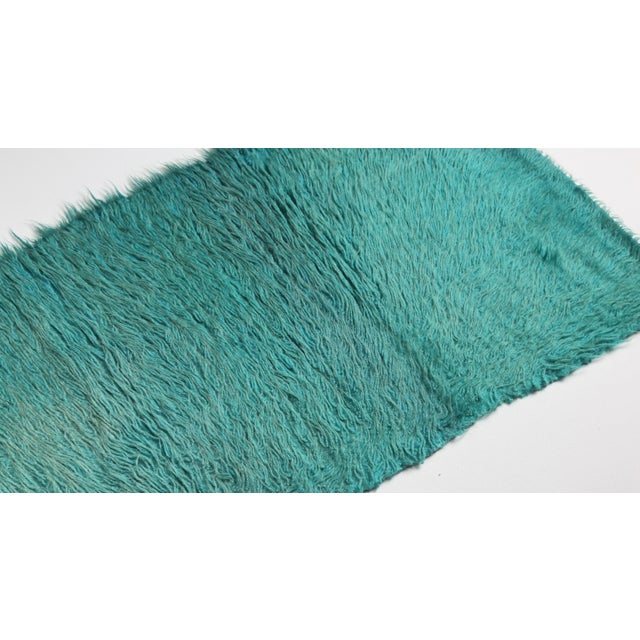 Late 20th Century Handmade Contemporary Teal Shaggy Fur Runner Rug – Plush Texture With Gradient Depth Hallway Rug - 2' X 6' 11'' For Sale - Image 4 of 10