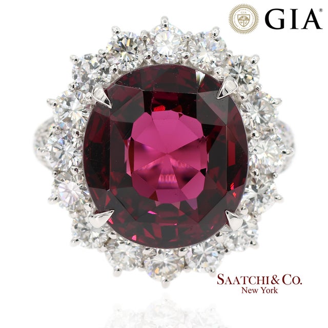 GIA Certified Natural Diamond and Garnet Platinum 900 Ring Metal Type: Solid Platinum 900 Total Item Weight: 17.7 Grams...