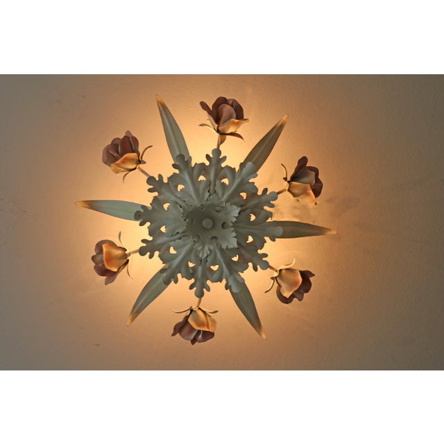 Florentine Ceiling Light with Roses, 1970s For Sale - Image 4 of 7