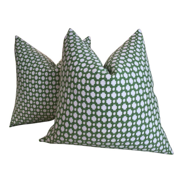 Schumacher Betwixt Grass & Ivory Down Filled Pillows - a Pair For Sale