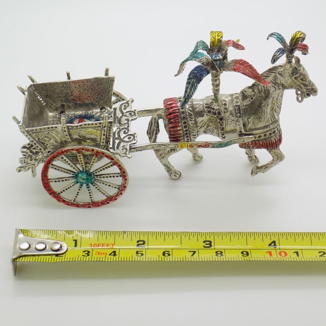 Large Vintage Italian Handmade Silver Carretto Siciliano Carriage with Enameled Parts, Sicily, 1980s For Sale - Image 12 of 13