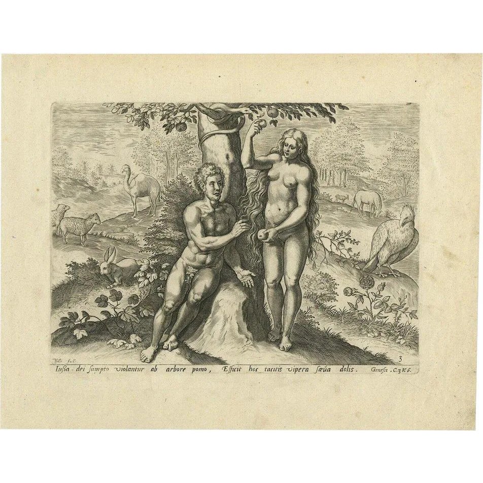 Adam and Eve Eating The Apple from The Tree, 1674, Print | Chairish
