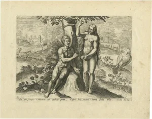 Adam and Eve Eating The Apple from The Tree, 1674, Print
