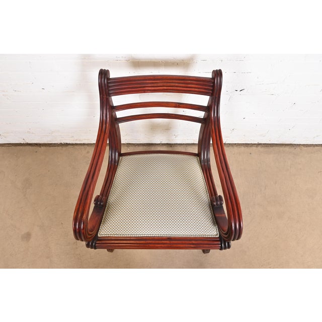 Late 20th Century Baker Furniture Regency Carved Mahogany Arm Chair or Side Chair For Sale - Image 5 of 12