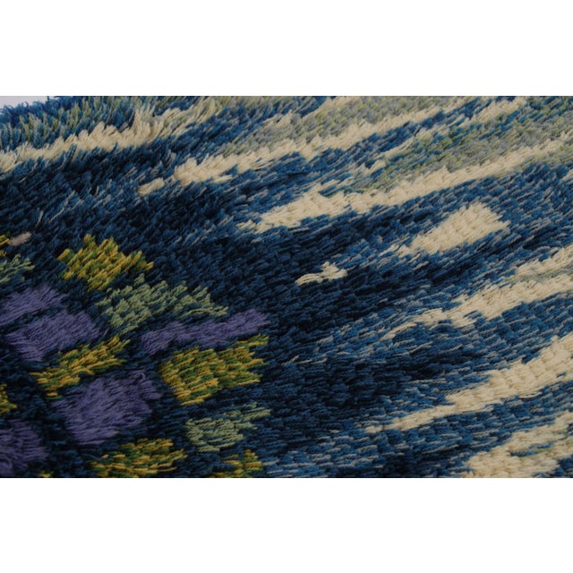 Vintage Swedish Rya Runner, Blue With Scandinavian Abstract Forms - Rug & Kilim For Sale In New York - Image 6 of 8