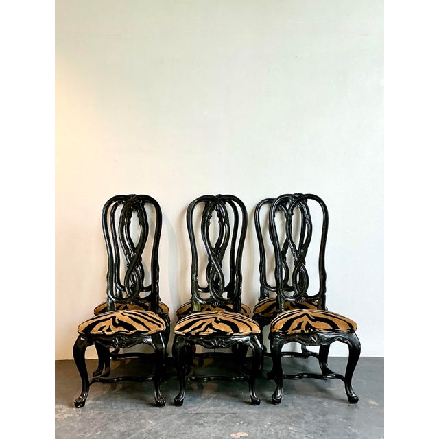 Make a dramatic statement with this bold set of six Italian-style high-back dining chairs, a quintessential example of...