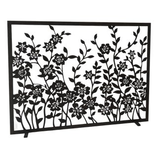 Warm Black Lacey Floral Fireplace Screen For Sale