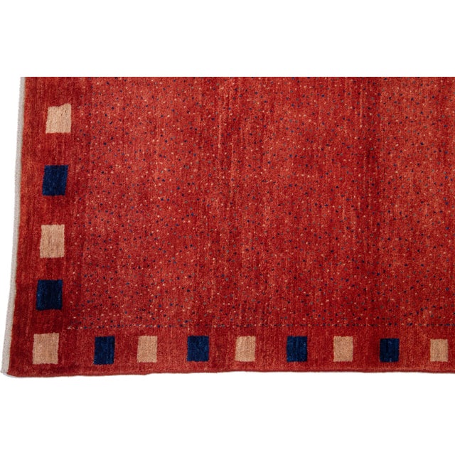 Red Modern Gabbeh Handmade Persian Wool Rug With Allover Design For Sale - Image 4 of 10