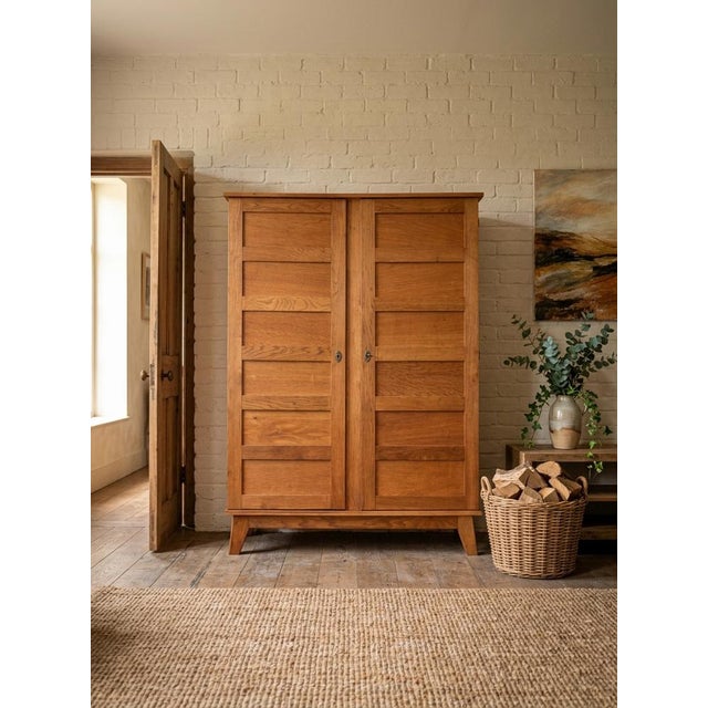 Wood French Modernist Oak Armoire by René Gabriel, 1940s For Sale - Image 7 of 11