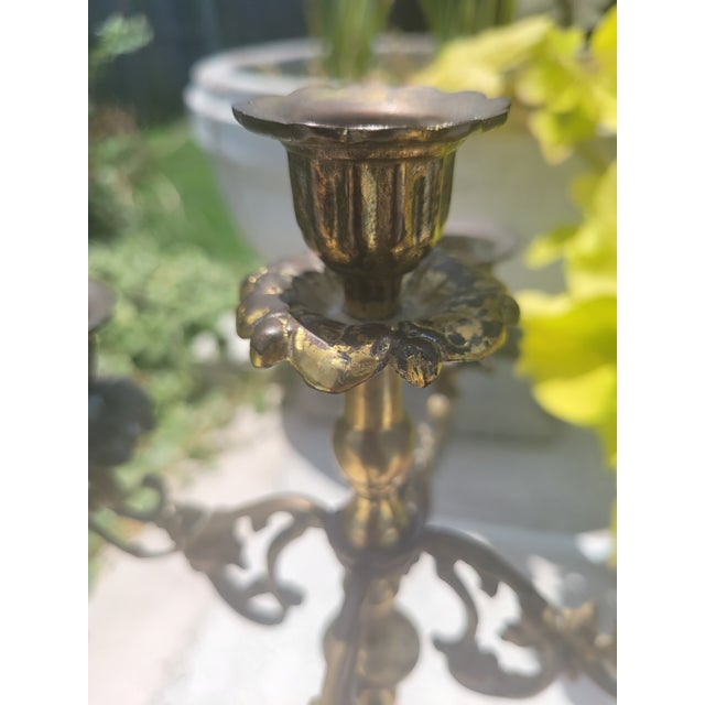 Vintage Five Arm Bronze Candelabra For Sale - Image 10 of 12