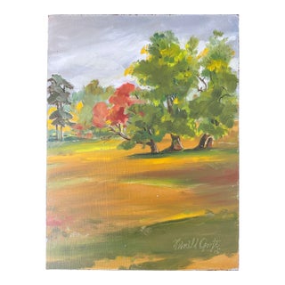 Vintage Impressionist Fall Landscape Oil Painting on Panel For Sale
