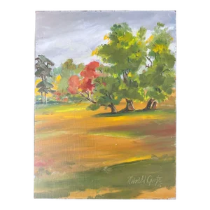 Vintage Impressionist Fall Landscape Oil Painting on Panel