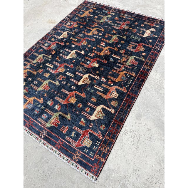 Navy Blue Hand Knotted Camel Caravan Pictorial Tribal Rug, 04'11 X 06'11 For Sale - Image 6 of 10