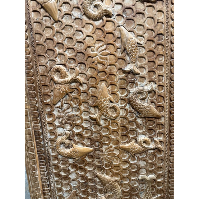 Vintage Hand-Carved Koi Fish Relief Wall Panel Art Décor For Sale In Orlando - Image 6 of 8