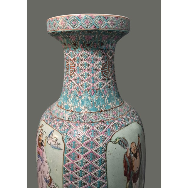 Vintage Asian Chinese Famille Rose Figural the Eight Immortals Longevity Canton Vase 24.75''Tall For Sale - Image 9 of 15