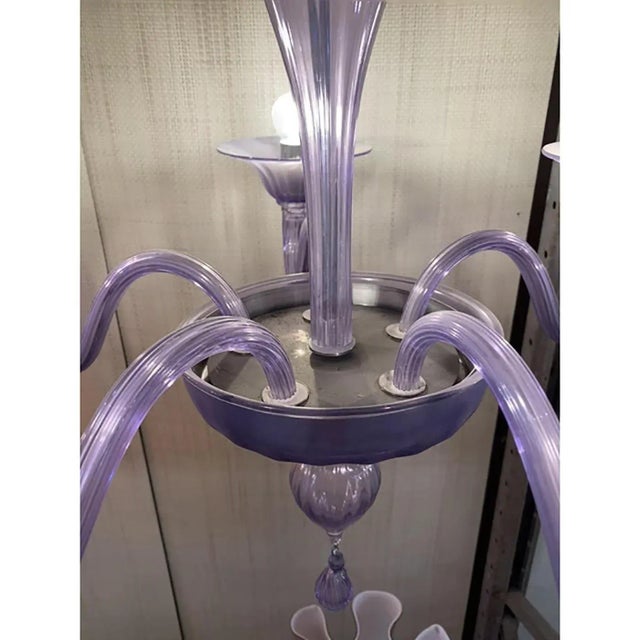 Italian Handmade Murano Style Glass Chandelier in Light Violet by Simoeng For Sale - Image 7 of 9