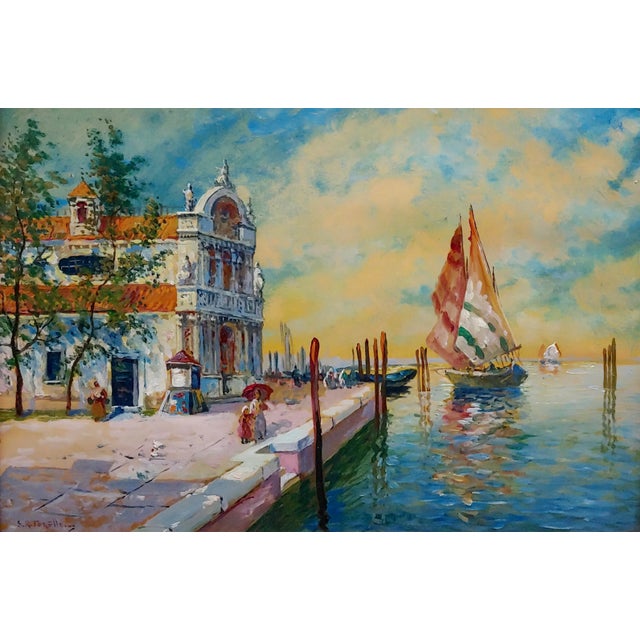Mediterranean 19th Century Mediterranean Painting by s.r. Torello of Venetian Scene For Sale - Image 3 of 10
