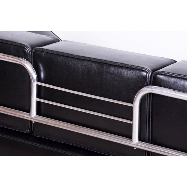 Metal Bauhaus Sofa in Chromed Steel and Leather by Robert Slezák, Czech, 1930s For Sale - Image 7 of 12