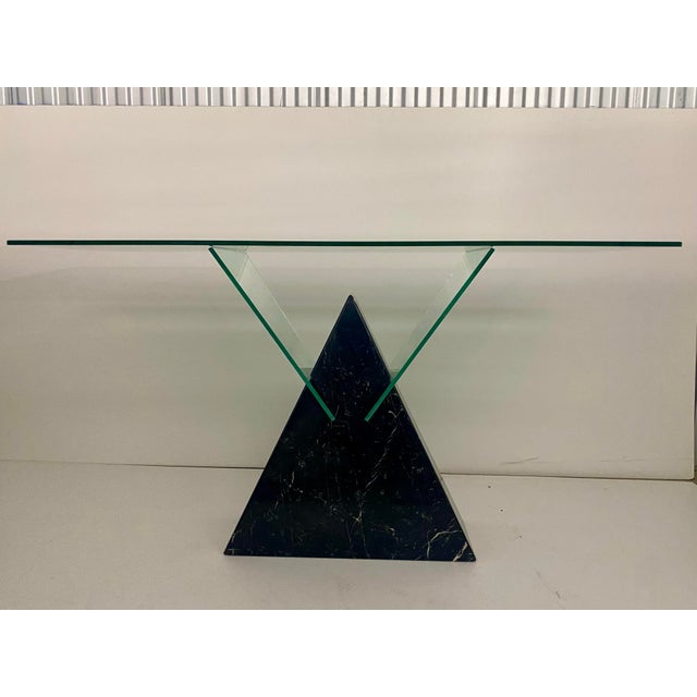 1980s Postmodern Triangle Marble Base Console Table in the Style of Massimo Vignelli . For Sale - Image 12 of 12