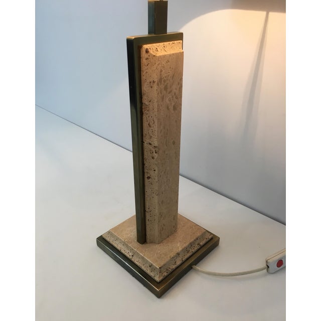 Table Lamp in Travertine and Gold Metal For Sale - Image 9 of 12