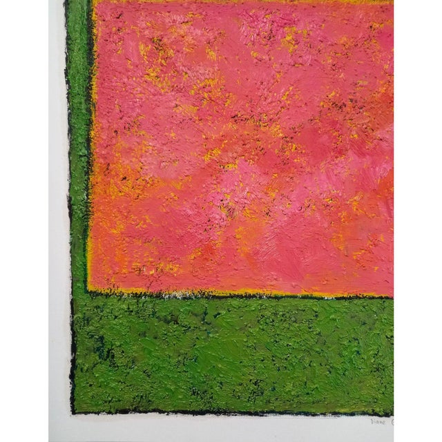 Multilayered and Highly Textured 'Green and Pink' Abstract Oil Painting. Oil and mineral textures on special canvas grain...