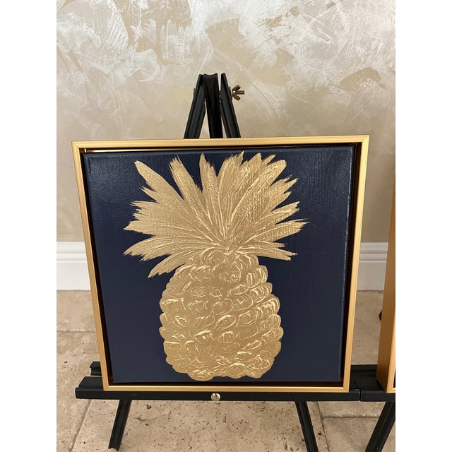 2020s Southern Hospitality Collection; Navy & Gold Pineapples - Designed by Cheryl P. Kohloff - Set of 3 For Sale - Image 5 of 6