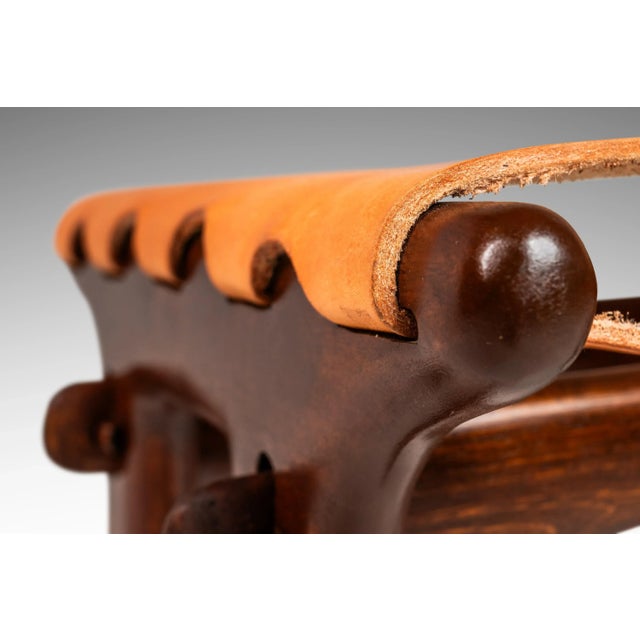 Wood Mid-Century Modern Tooled Leather Sling Ottoman After Angel Pazmino, Ecuador, 1960s For Sale - Image 7 of 12