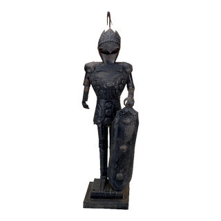 Vintage Spanish Gothic Revival Armored Knight Metal Sculpture For Sale